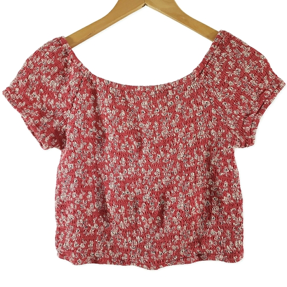 VGUC Japna Tiny Floral Cropped Top Off Shoulder Smocking Size L - Picture 1 of 5